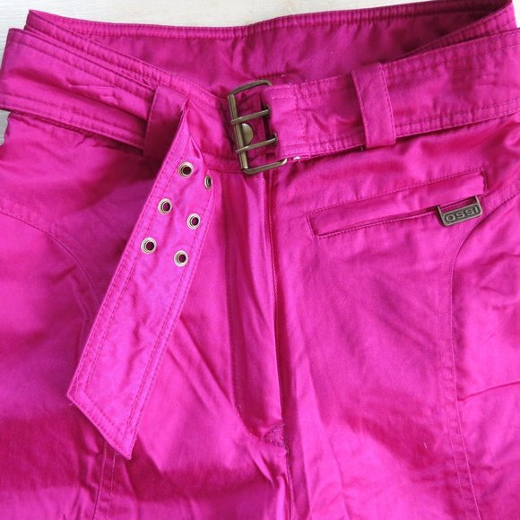 Vintage 80s OSSI Stirrup Ski Pants XS Fuchsia High Rise Belted Pocket Zip - Picture 6 of 15